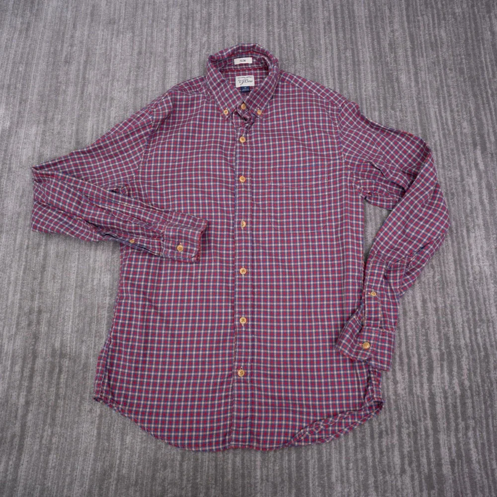 J.Crew Slim Fit Button Down Shirt Mens Small Red Blue Check Cotton Long Sleeve